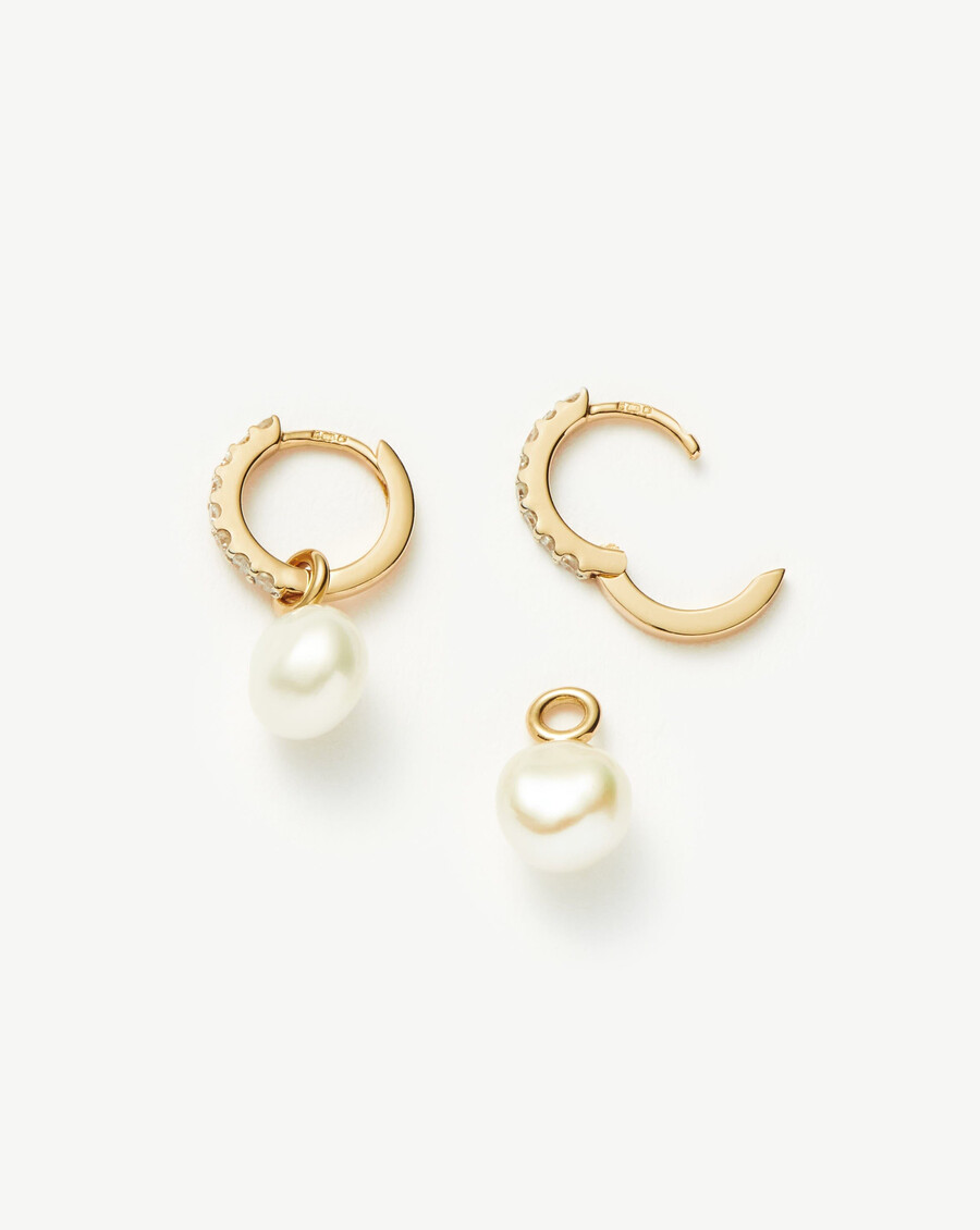 pendientes de aro con dije de perla y diamantes en oro macizo de 14 k