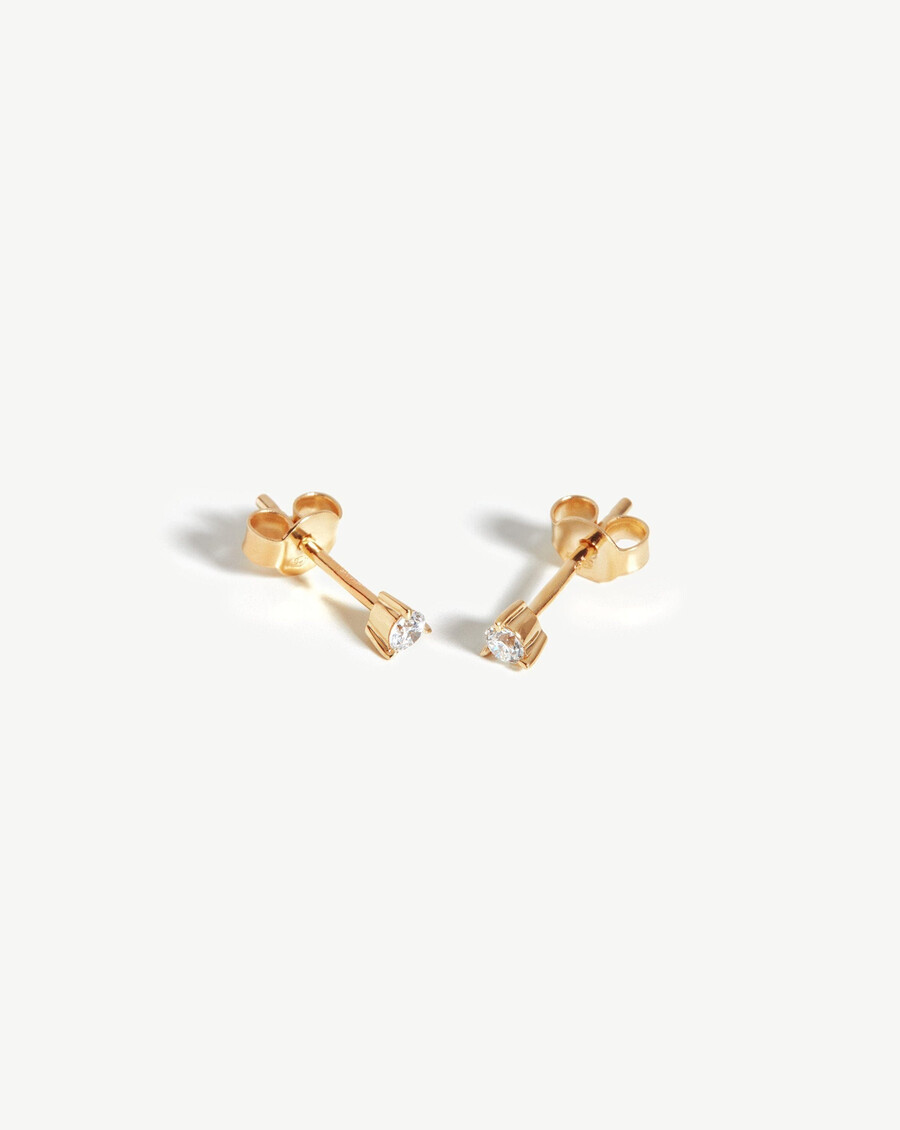 pendientes pequeños de diamantes solitarios - oro macizo de 14 k
