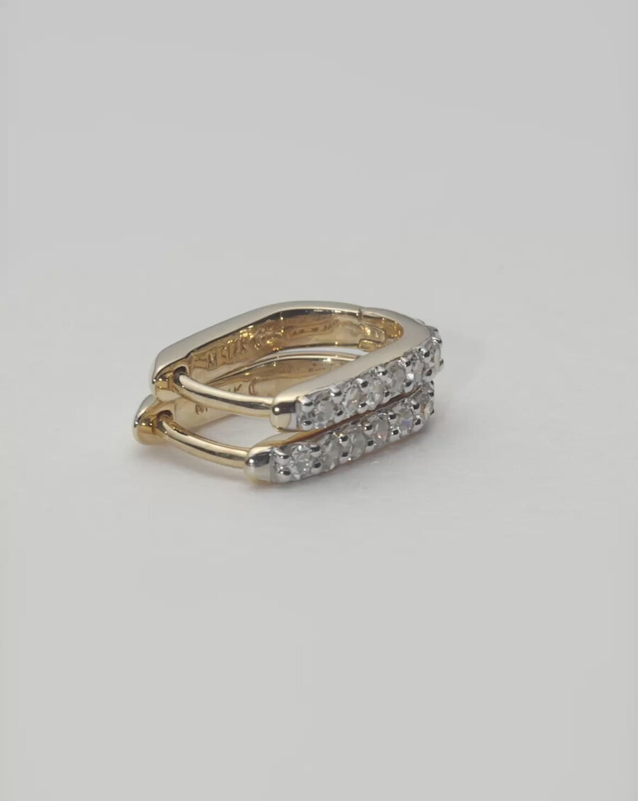 mini aretes de aro ovalados con diamantes en oro macizo de 14 k
