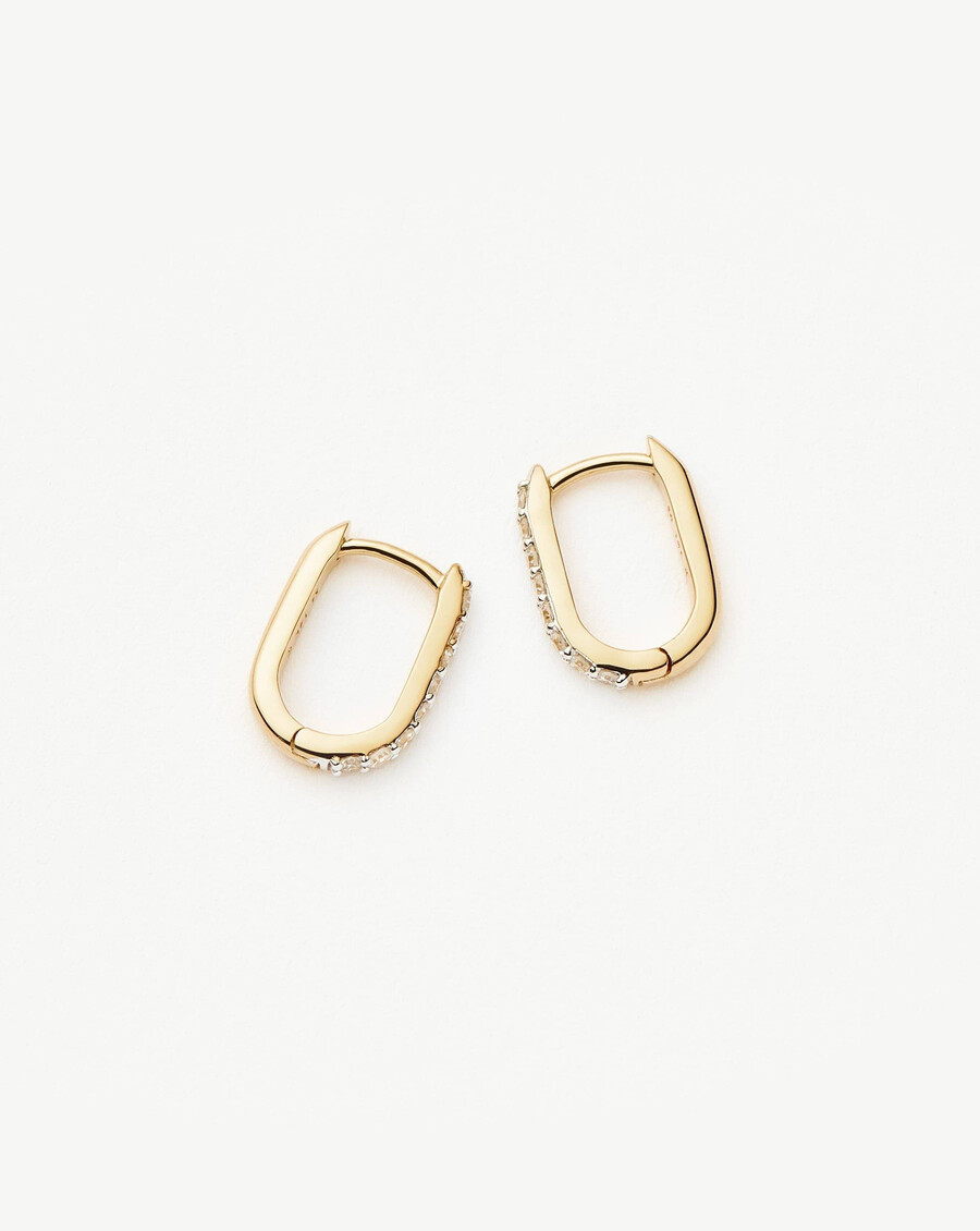 mini aretes de aro ovalados con diamantes en oro macizo de 14 k