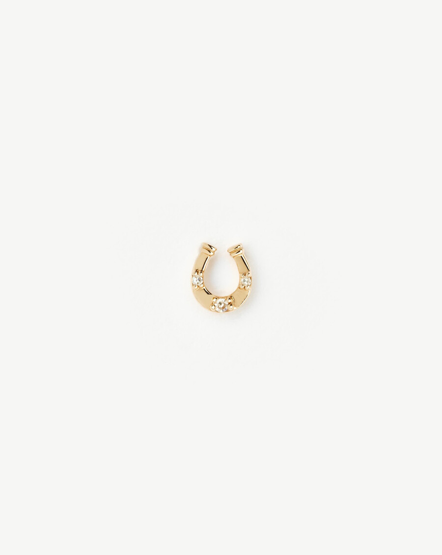 pendiente de botón con un solo diamante en forma de herradura de oro macizo de 14 k