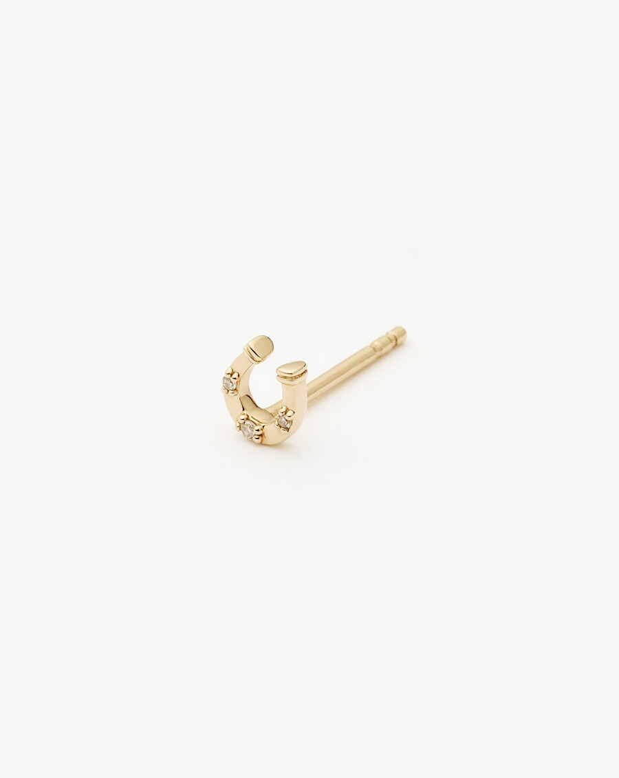 pendiente de botón con un solo diamante en forma de herradura de oro macizo de 14 k