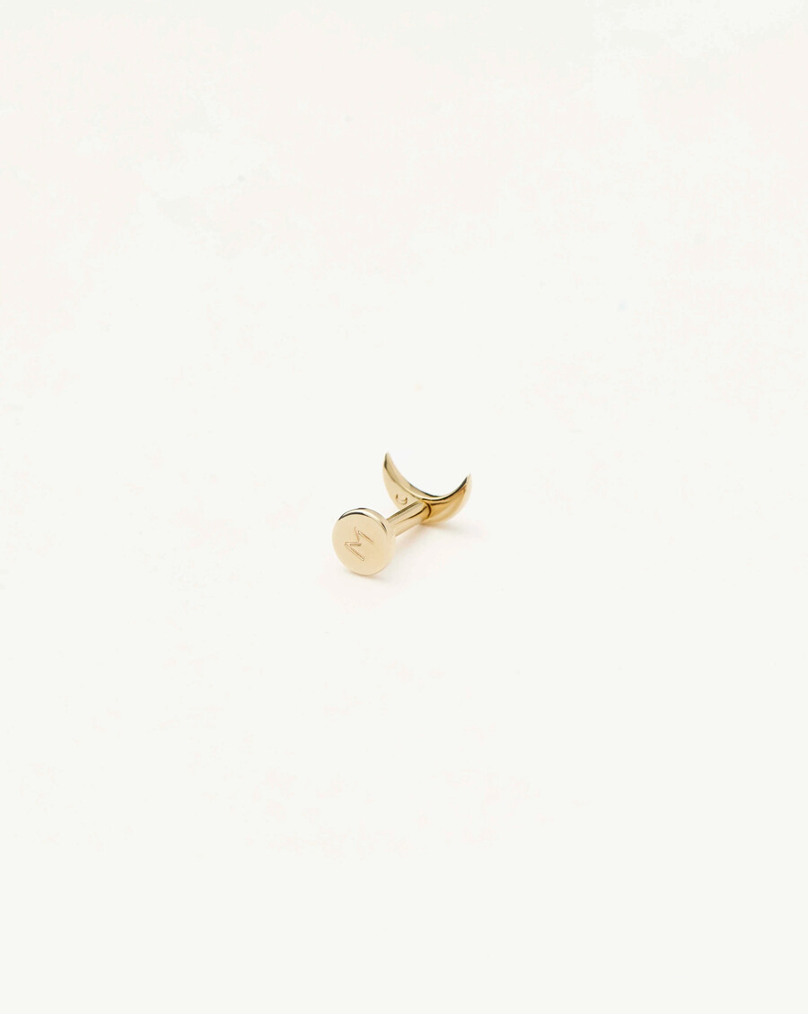 pendiente de botón con forma de luna de oro macizo de 14 k con parte trasera plana