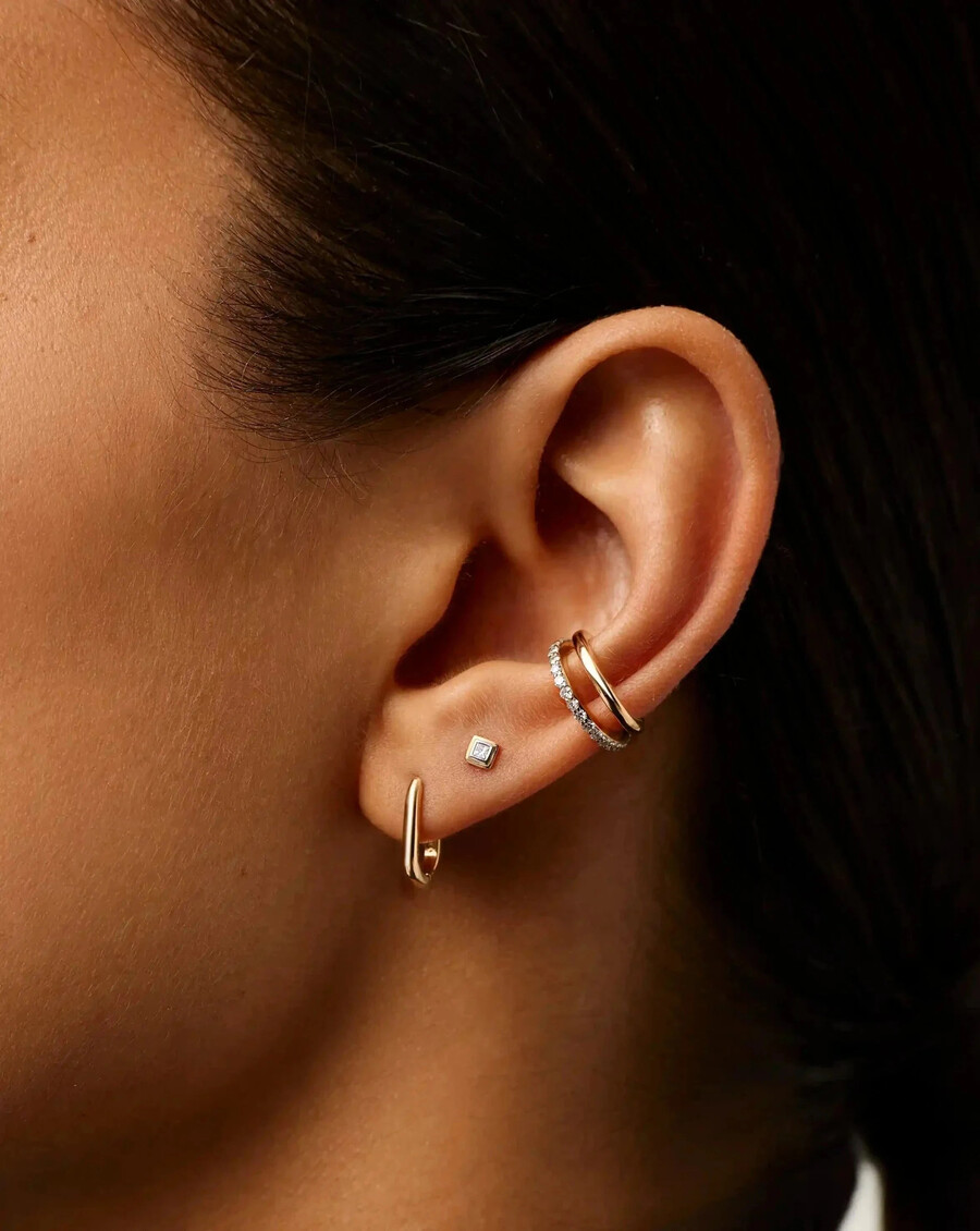 aretes de oro macizo de 14 k con diamantes cuadrados y parte trasera plana
