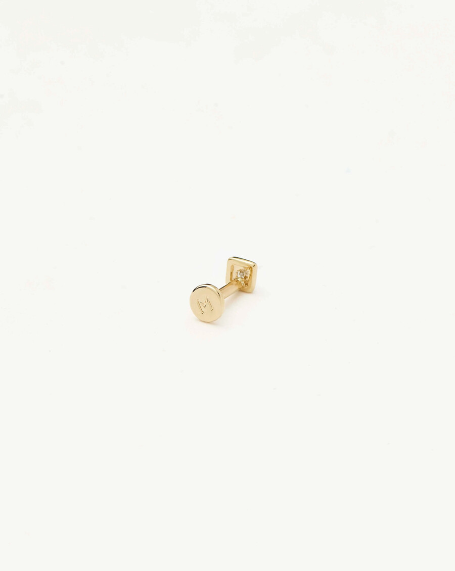 aretes de oro macizo de 14 k con diamantes cuadrados y parte trasera plana