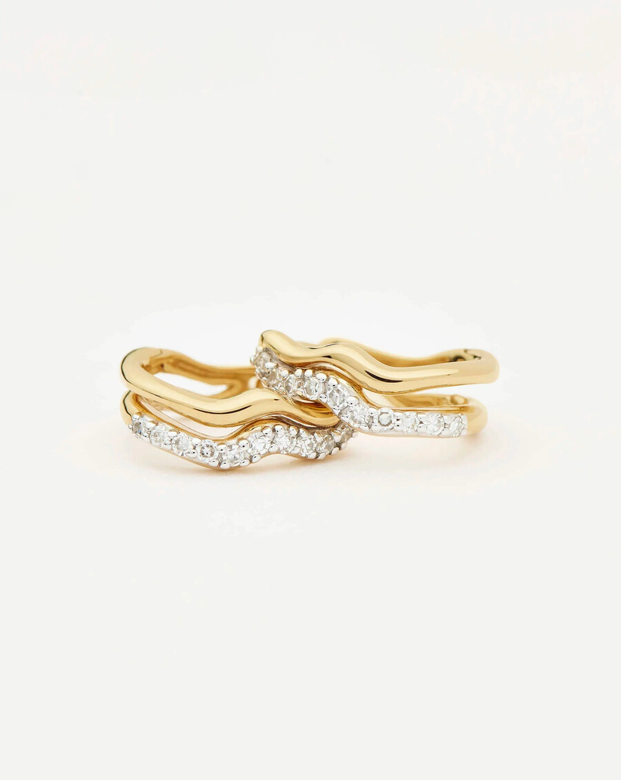 pendientes de aro mini dobles con diamantes en oro macizo de 14 k molten snow