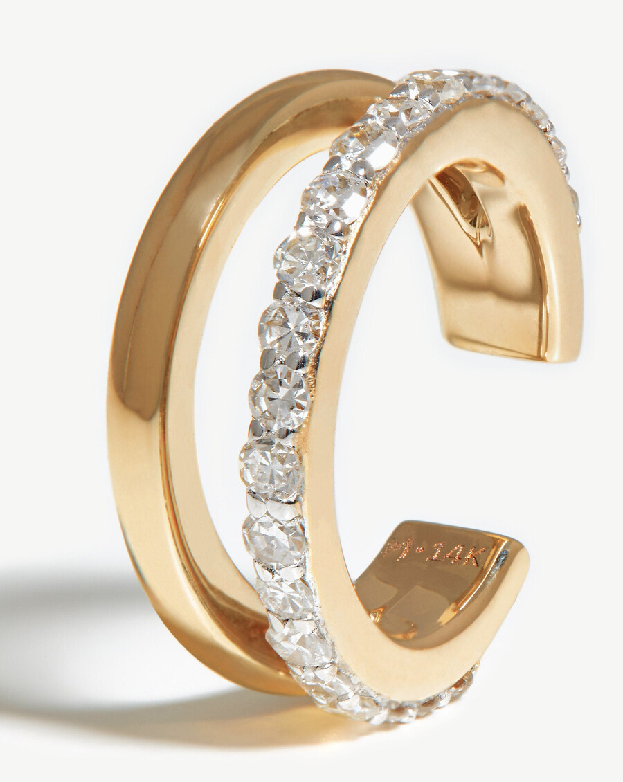 brazalete de oreja doble con diamantes finos