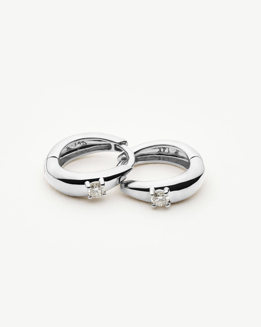 pendientes huggies con cúpula de un solo diamante en oro blanco macizo de 14 k
