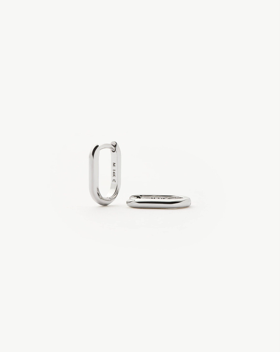 pendientes de aro mini ovalados de oro blanco macizo de 14 k