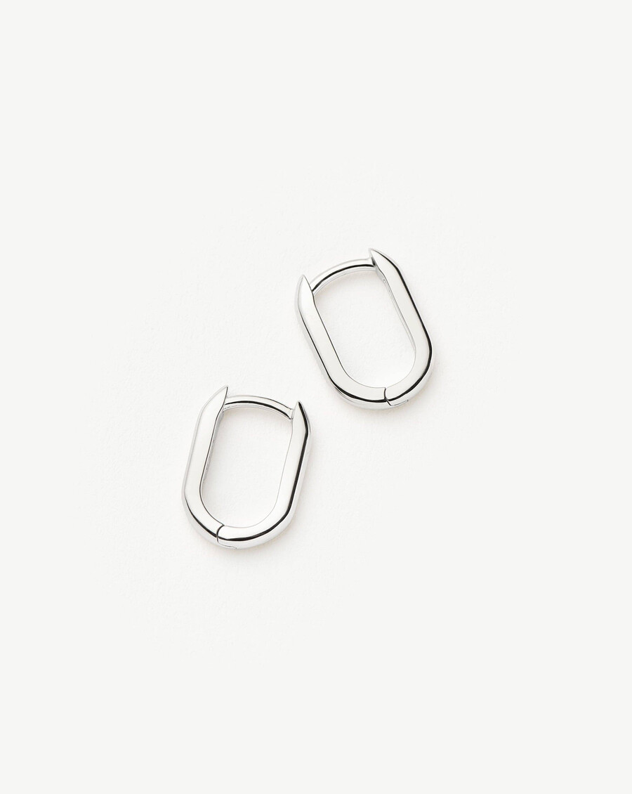 pendientes de aro mini ovalados de oro blanco macizo de 14 k