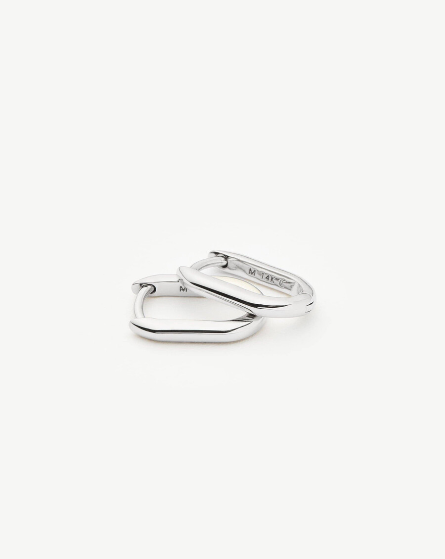 pendientes de aro mini ovalados de oro blanco macizo de 14 k