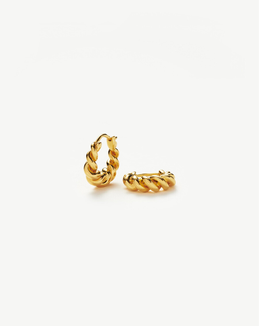 pendientes de aro pequeños con forma de marea - oro vermeil de 18 k