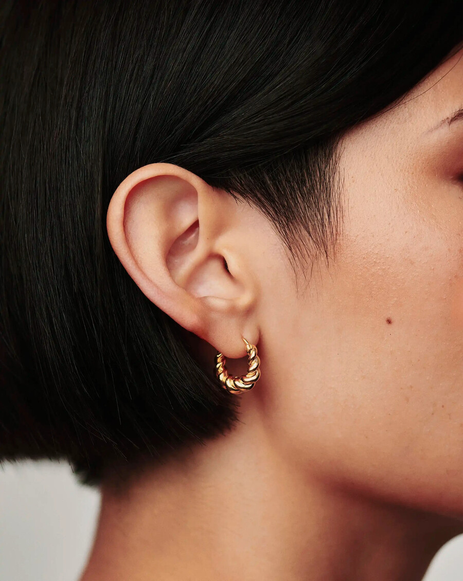 pendientes de aro pequeños con forma de marea - oro vermeil de 18 k