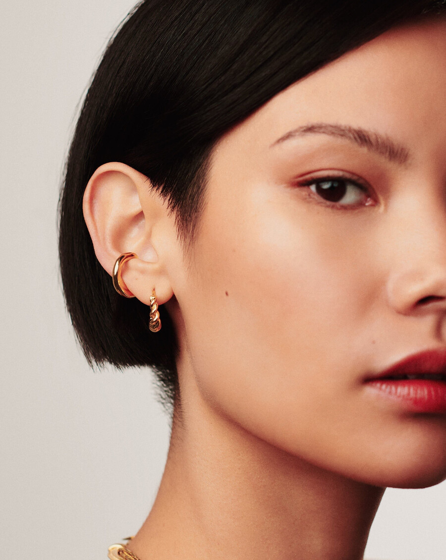 pendientes de aro pequeños con forma de marea - oro vermeil de 18 k