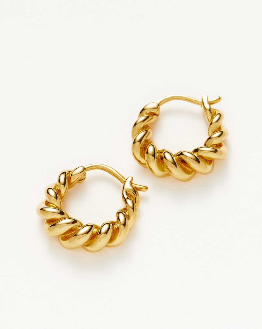 pendientes de aro pequeños con forma de marea - oro vermeil de 18 k