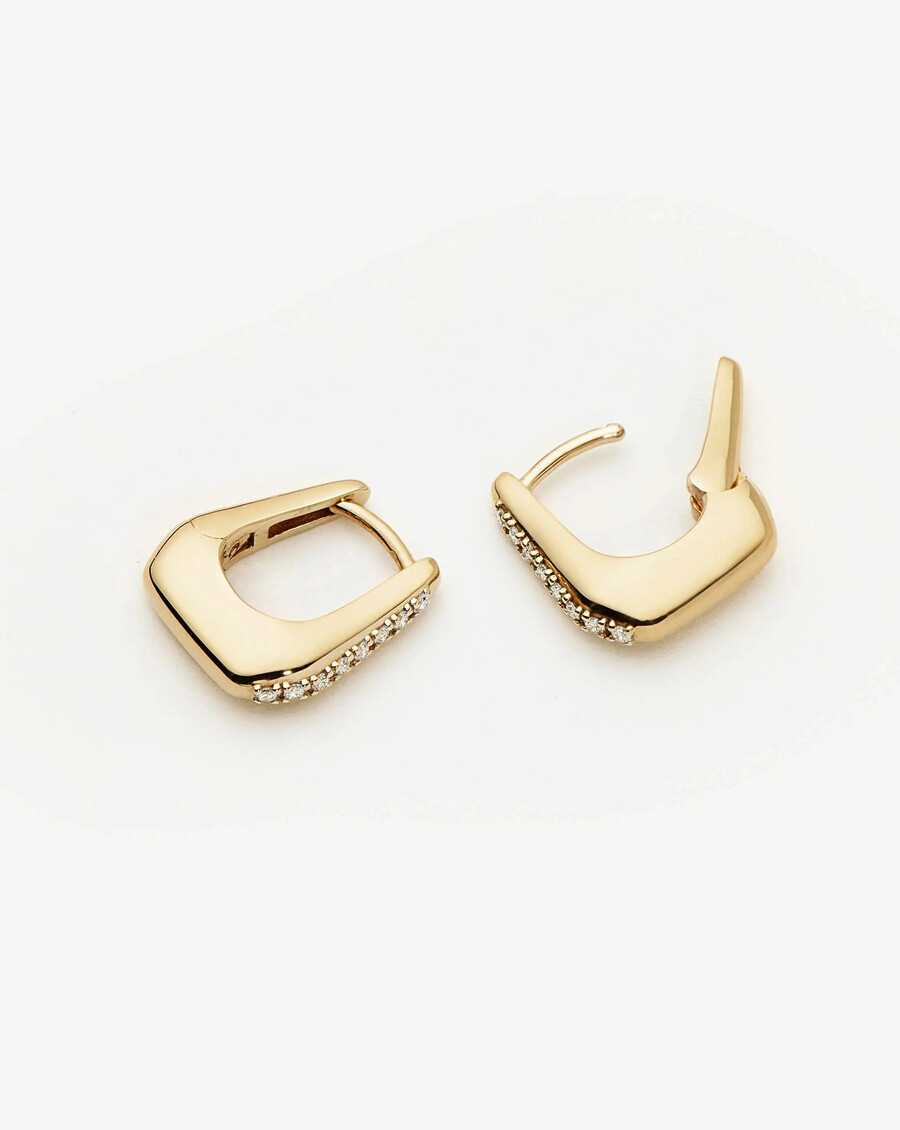 pendientes huggies arco de diamantes en oro macizo de 14 k de lucy williams
