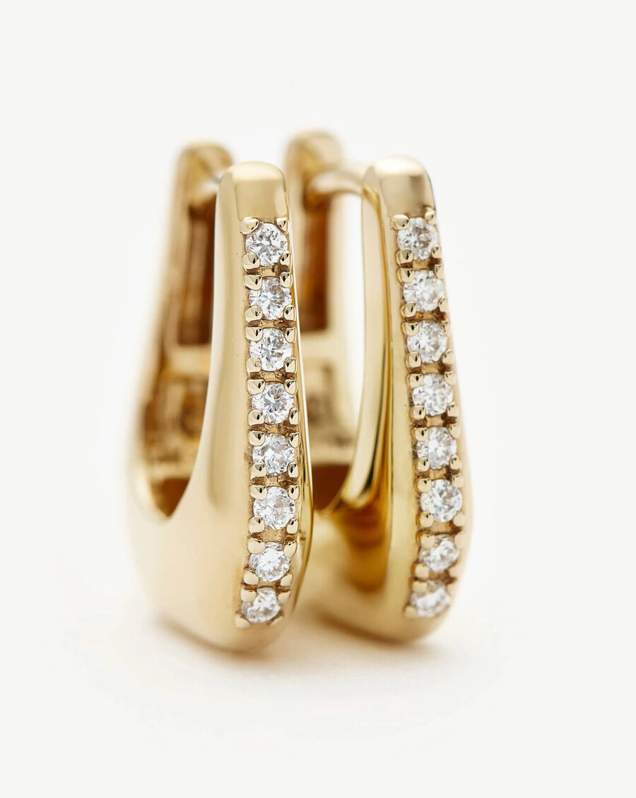 pendientes huggies arco de diamantes en oro macizo de 14 k de lucy williams