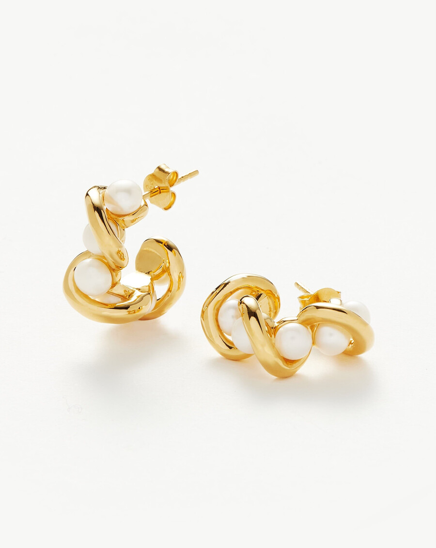 mini pendientes de aro doble trenzado con perla fundida