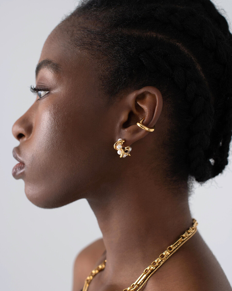 mini pendientes de aro doble trenzado con perla fundida