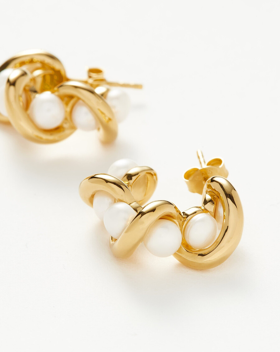mini pendientes de aro doble trenzado con perla fundida