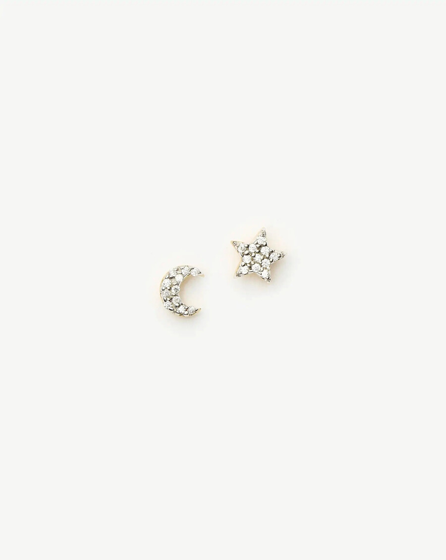 pendientes de botón con estrella y luna pavé