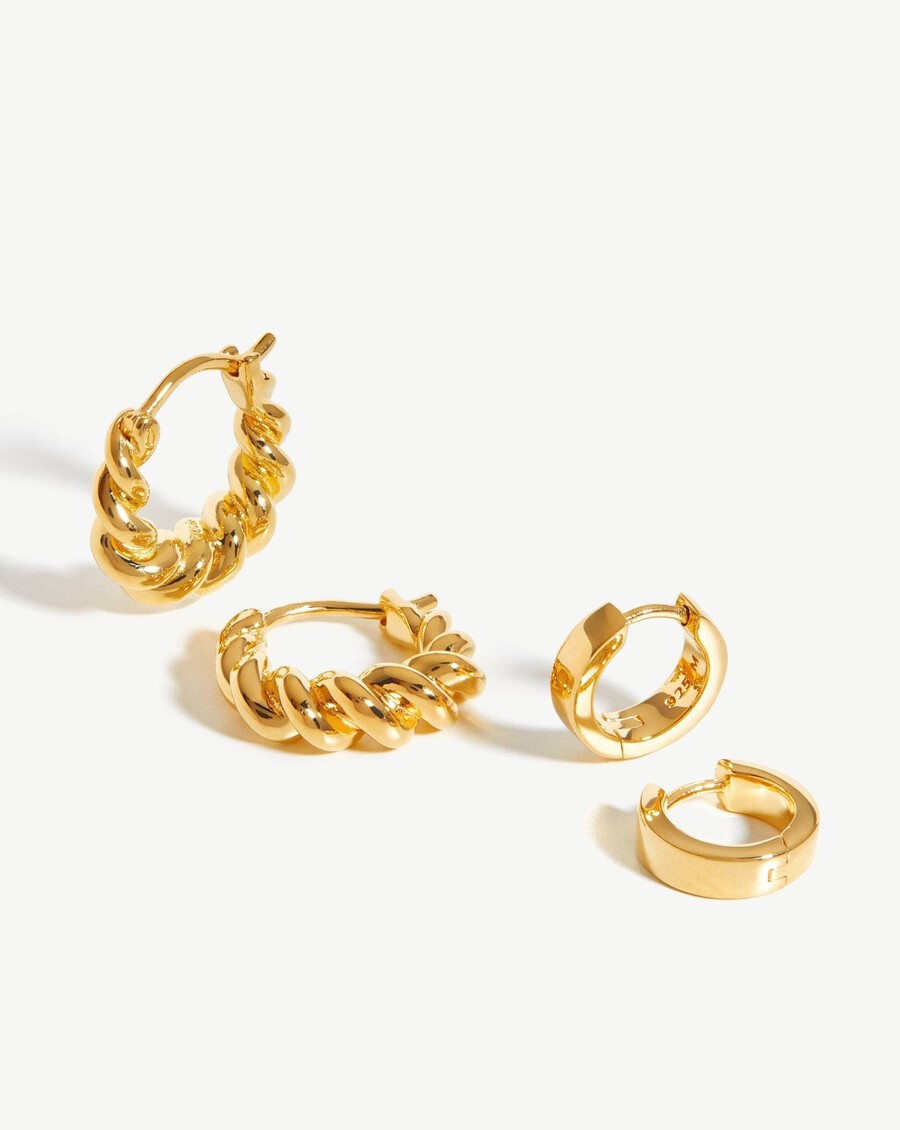 juego de aretes twisted chubby huggies - oro vermeil de 18 k