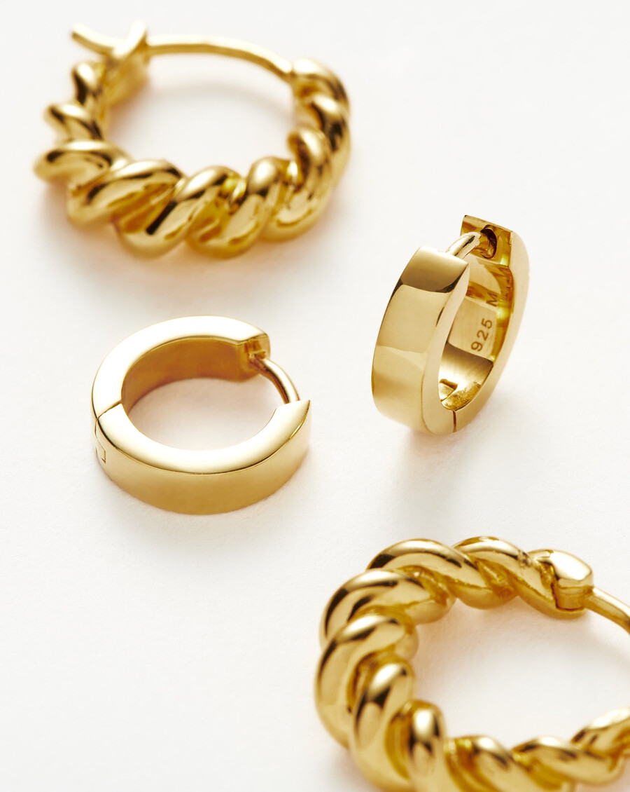 juego de aretes twisted chubby huggies - oro vermeil de 18 k