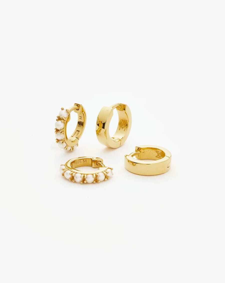 conjunto de aretes huggie chubby gemstone - oroperla
