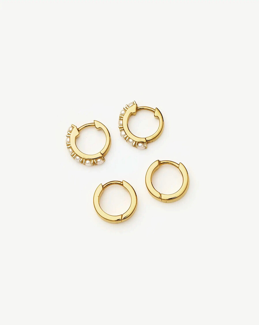 conjunto de aretes huggie chubby gemstone - oroperla
