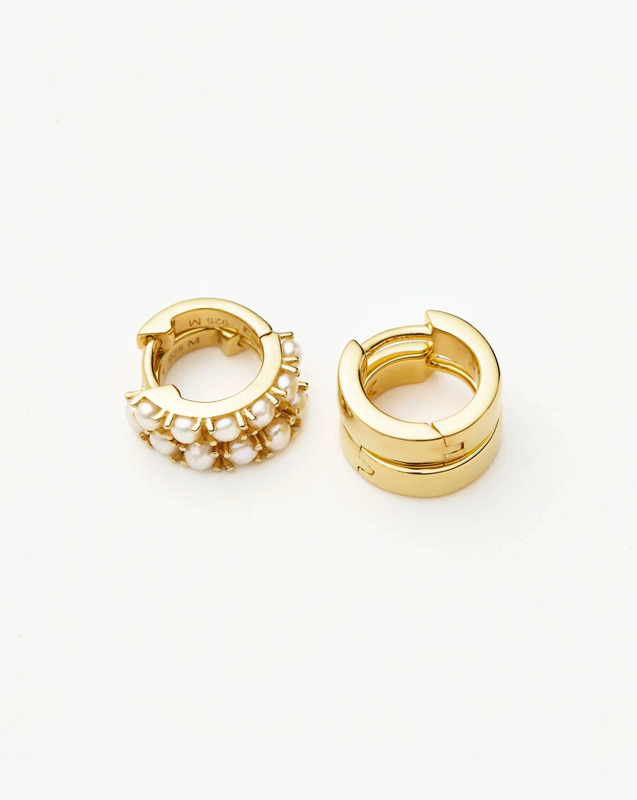 conjunto de aretes huggie chubby gemstone - oroperla