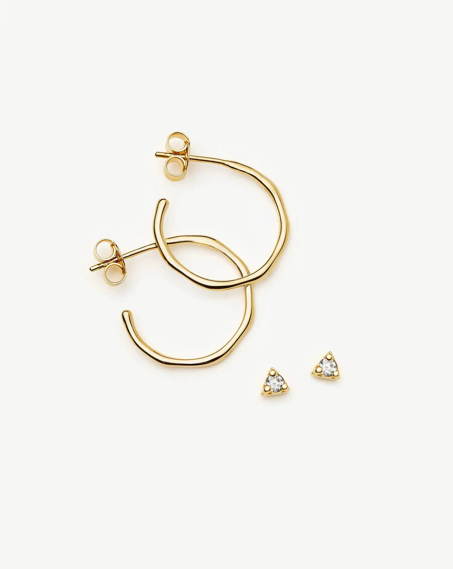 conjunto de aretes de aro y prisma fundidos - oro