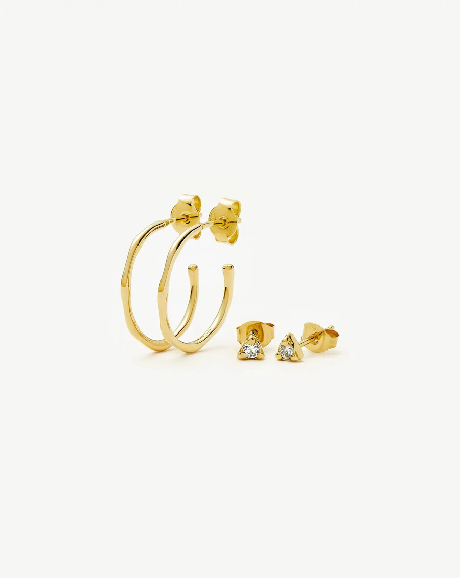 conjunto de aretes de aro y prisma fundidos - oro