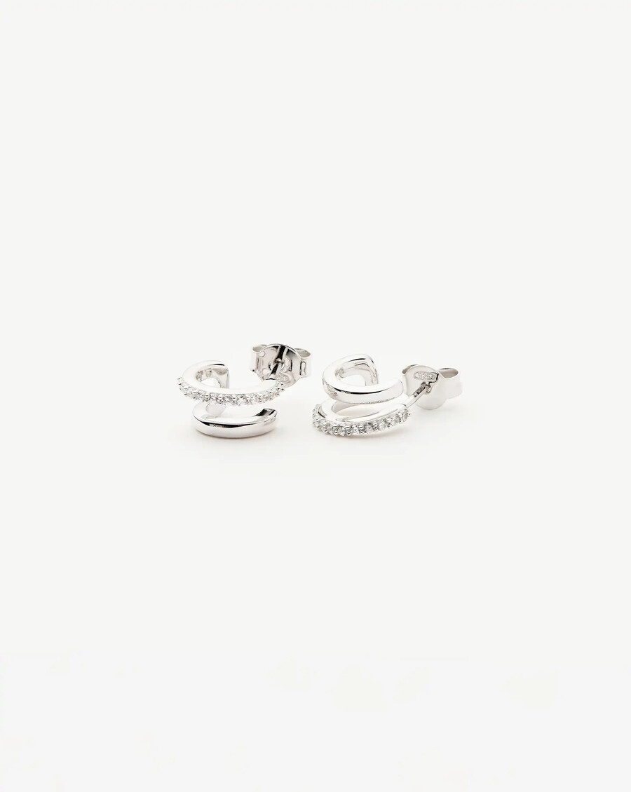 pendientes huggies dobles clásicos - plata de ley y circonita cúbica