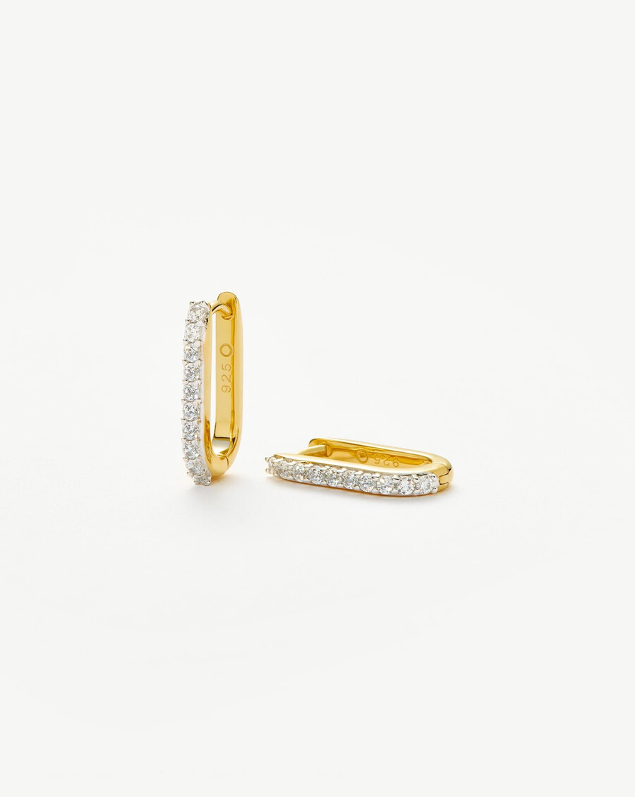 pendientes pequeños de aro con pavé ovalado - oro
