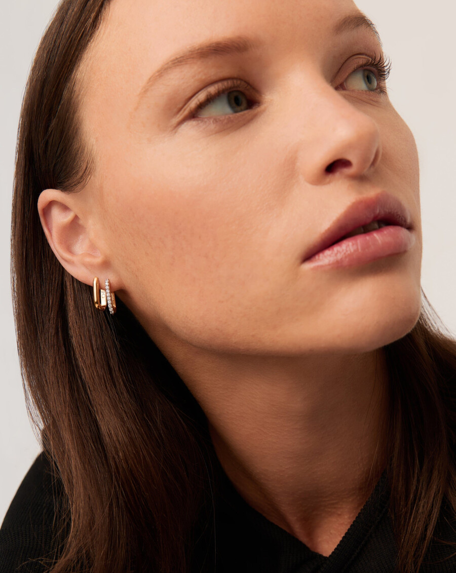 pendientes pequeños de aro con pavé ovalado - oro