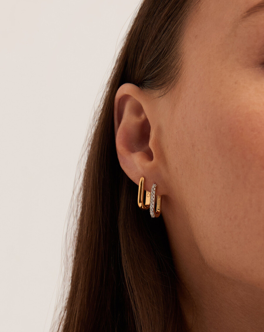pendientes pequeños de aro con pavé ovalado - oro