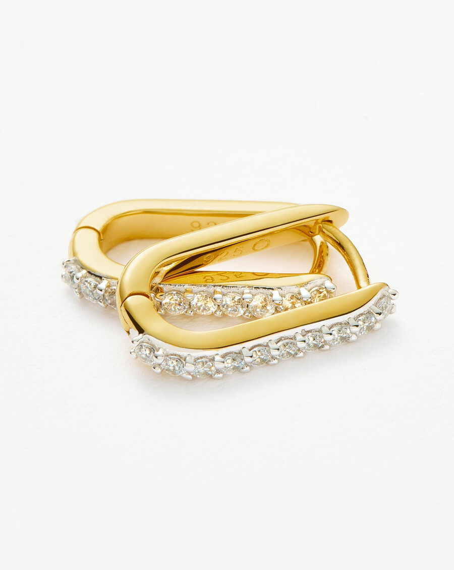 pendientes pequeños de aro con pavé ovalado - oro