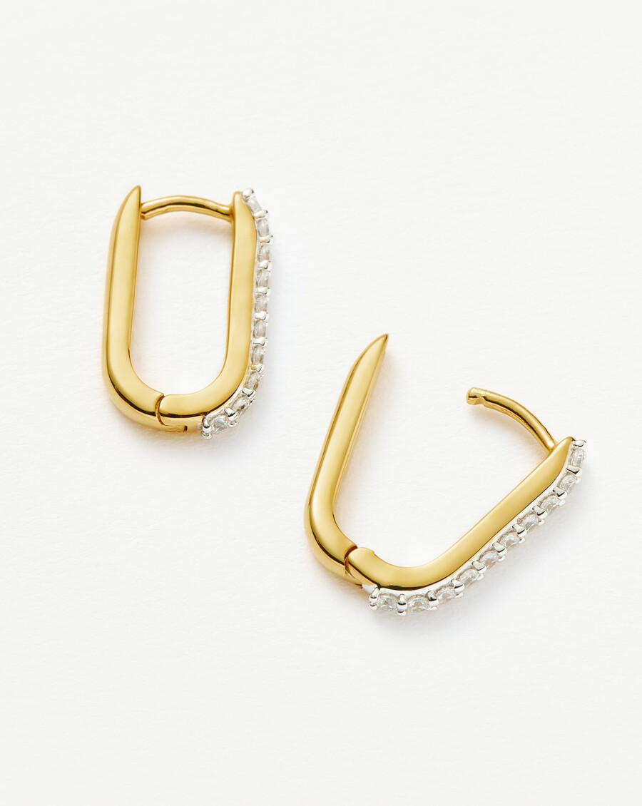 pendientes pequeños de aro con pavé ovalado - oro