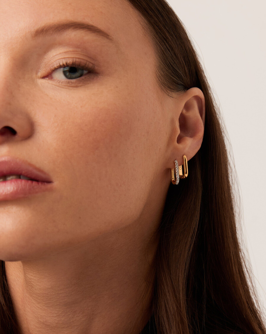 pendientes pequeños de aro con pavé ovalado - oro