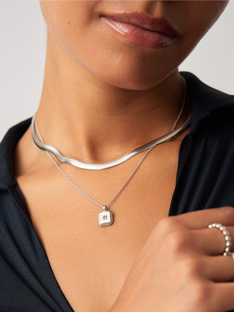 collar con colgante de piedra natal de noviembre - plata