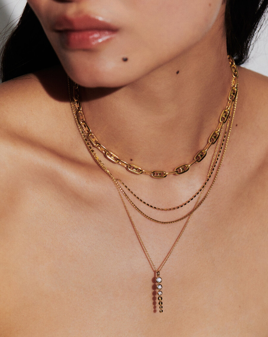 collar de cadena doble con eslabones de caja - oro vermeil de 18 quilates