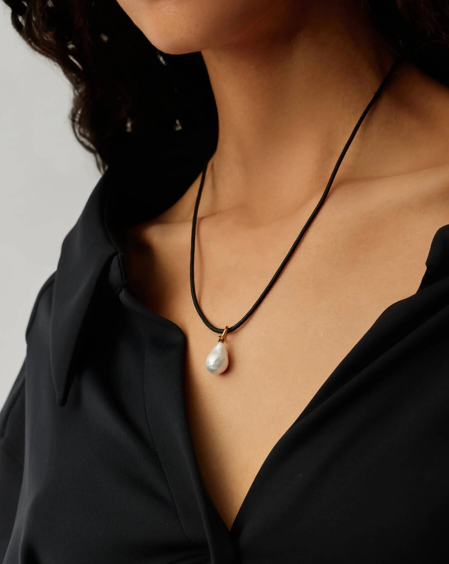 collar de cordón de perlas barrocas - oro vermeil de 18 k