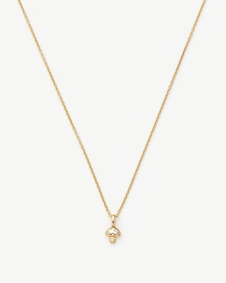 collar con mini colgante de hongo y diamantes en oro macizo de 14 k