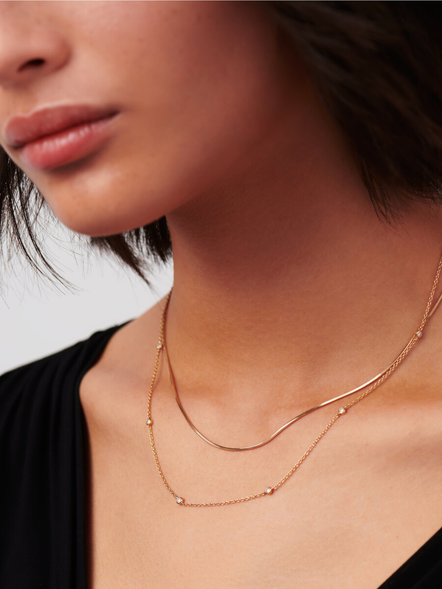 collar de diamantes flotantes finos - oro macizo de 14 k