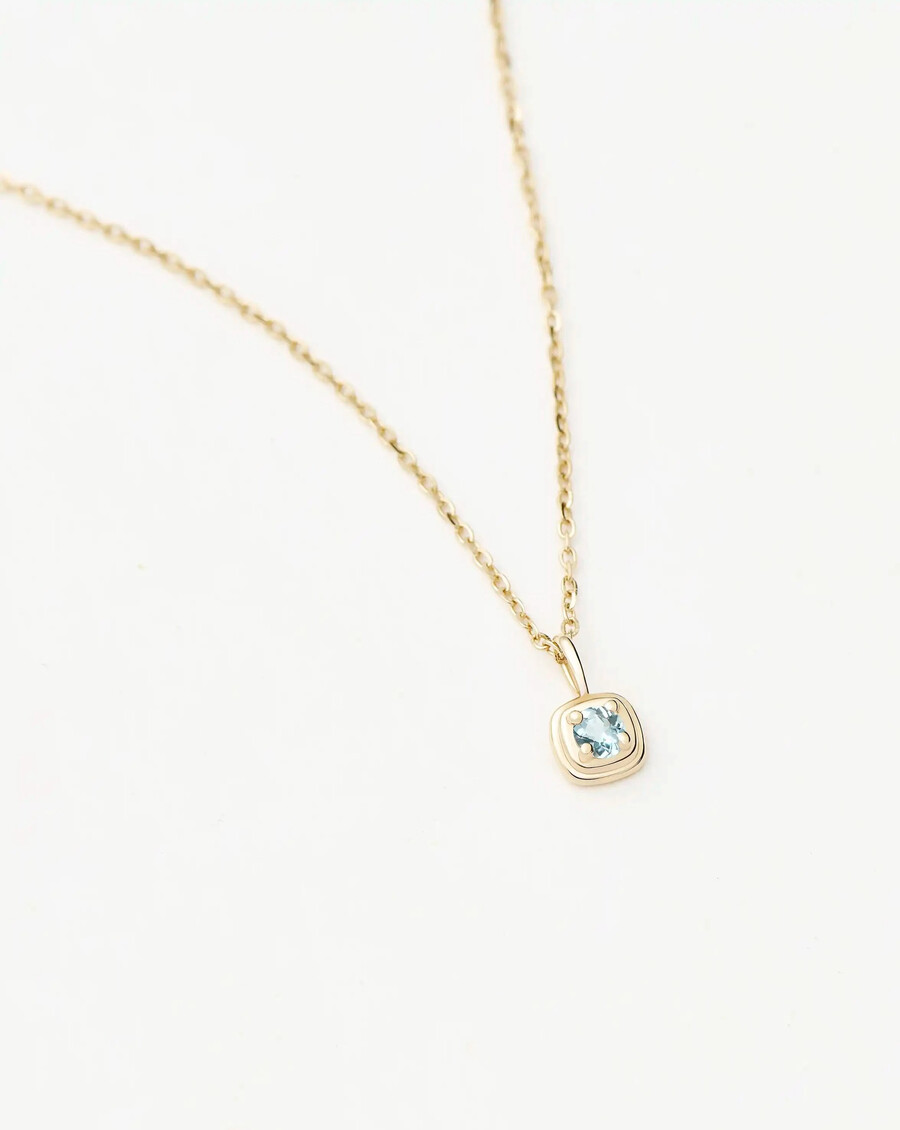 collar con colgante de piedra natal de marzo en oro macizo de 14 k