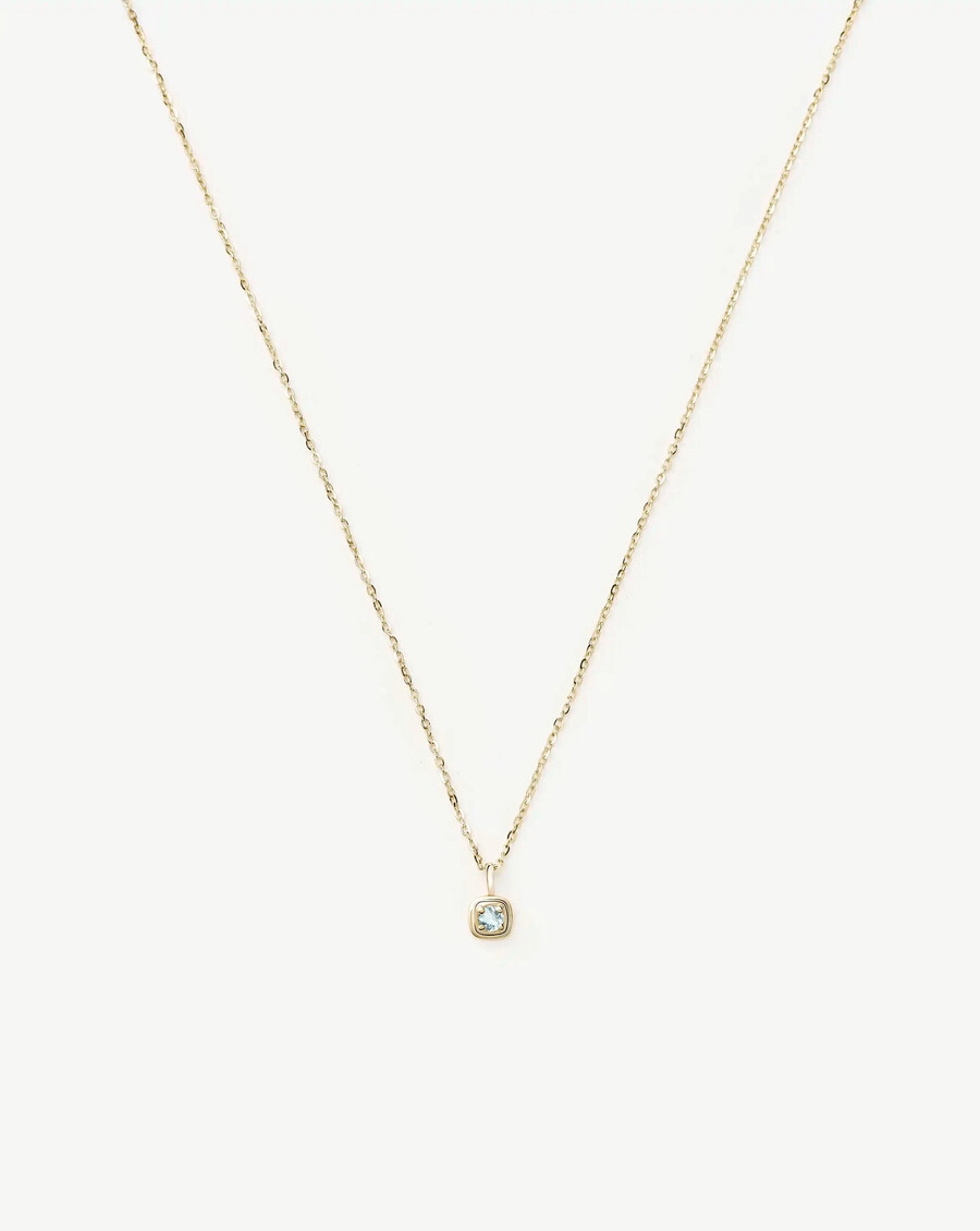 collar con colgante de piedra natal de marzo en oro macizo de 14 k