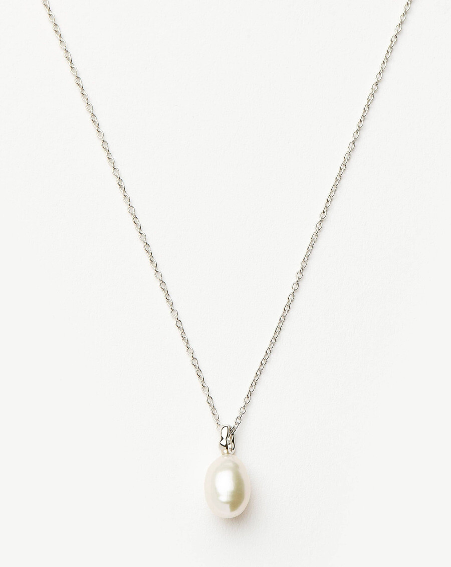 collar con colgante de perla barroca en oro blanco macizo de 14 k