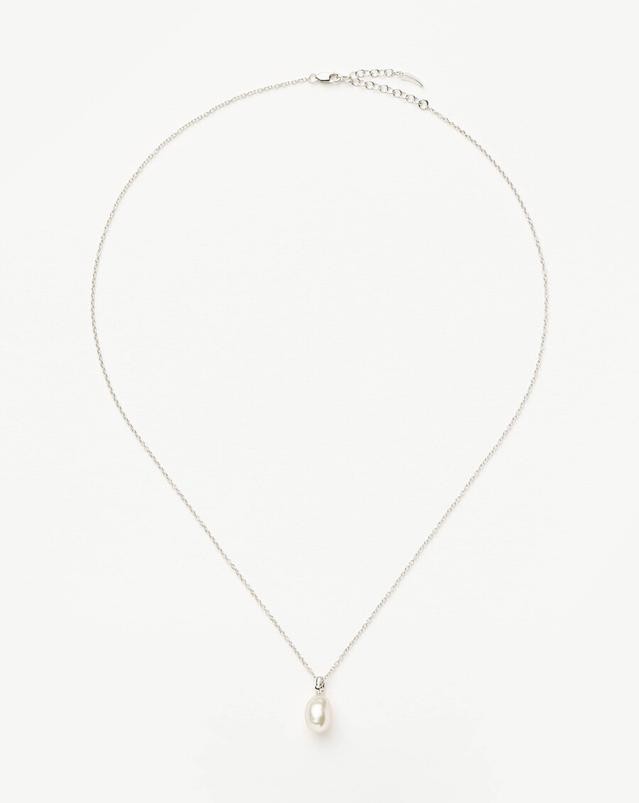collar con colgante de perla barroca en oro blanco macizo de 14 k