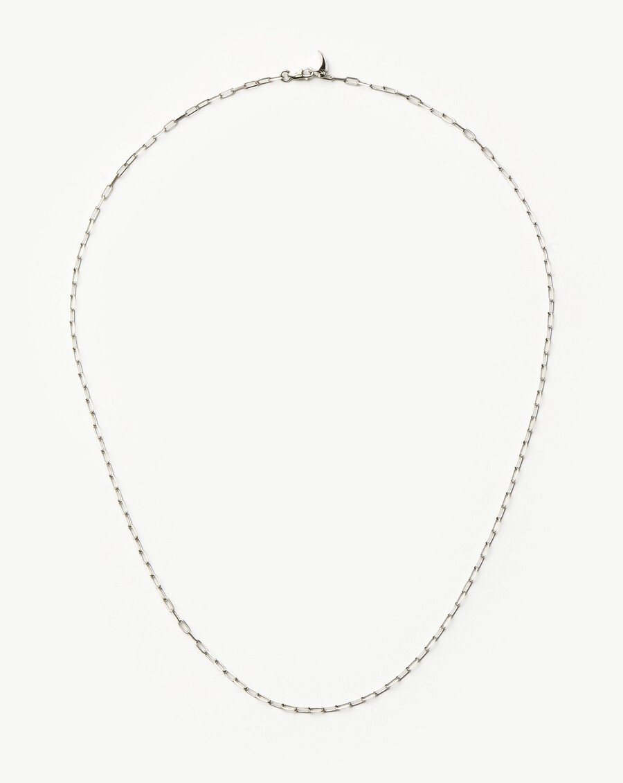 collar clásico con cadena de clip de oro blanco macizo de 14 k