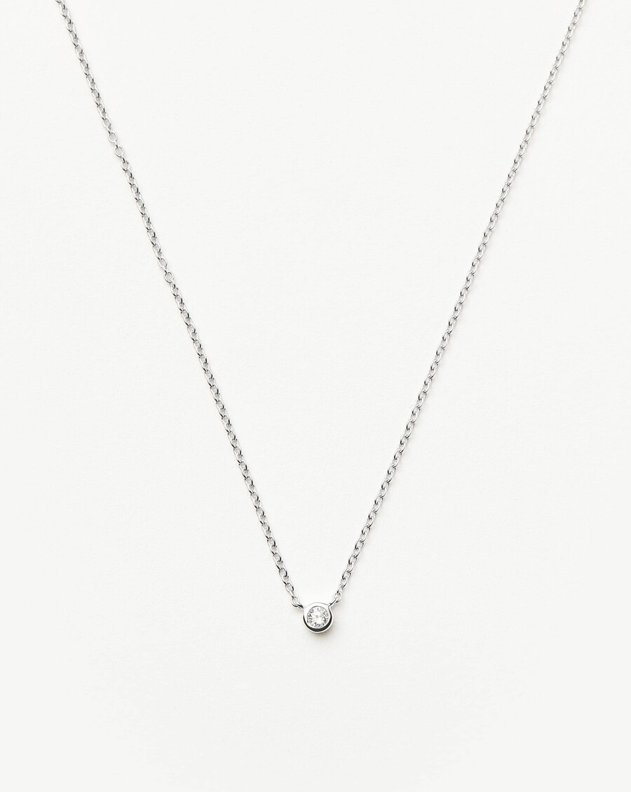 collar con colgante solitario de diamantes en oro blanco macizo de 14 k